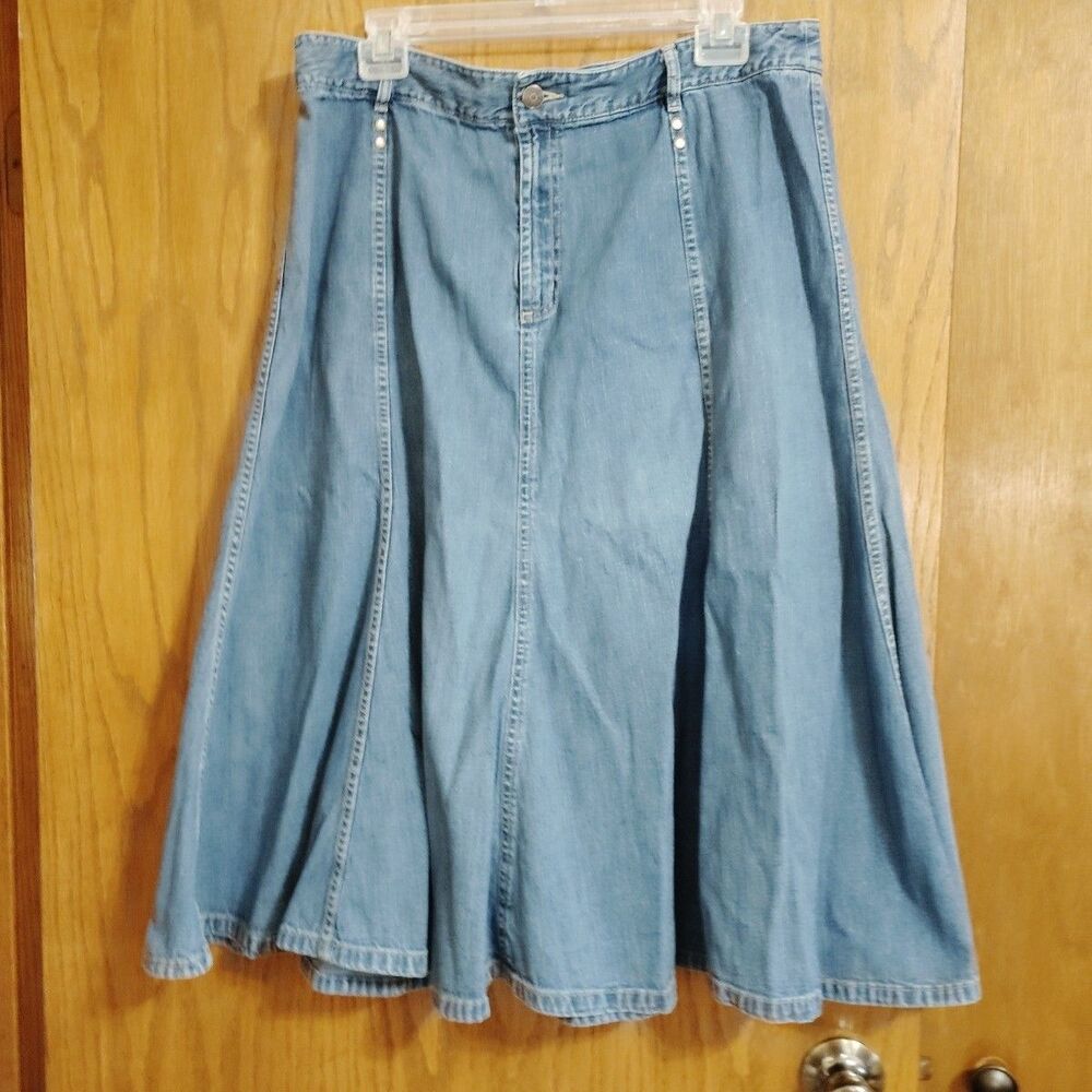Relatively Denim Flared Skirt Sz 16 Blue Paneled A-Line Cotton Jeans